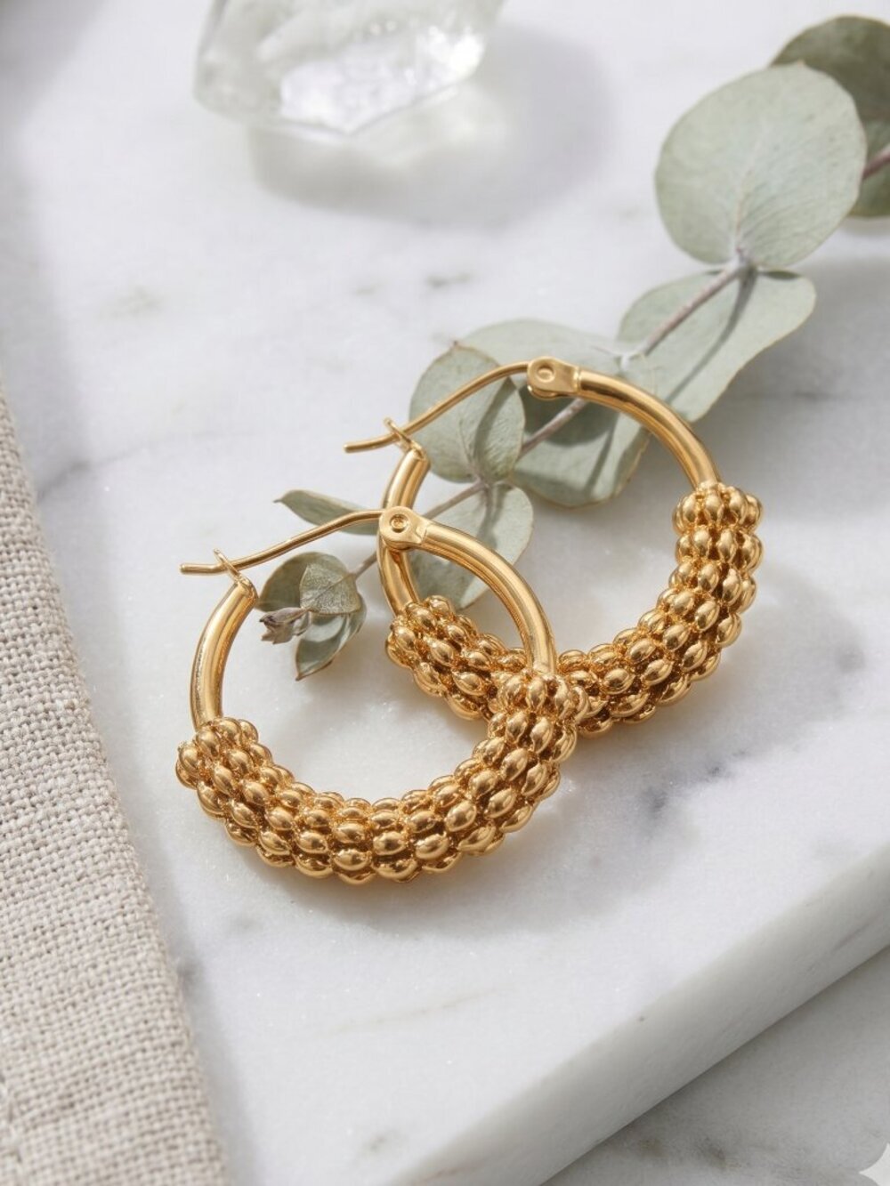 Caviar Beaded Hoop Earrings Quiet Luxury 18K Gold Plated Stainless Steel 1.1in